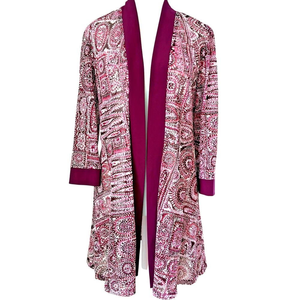 R&M RICHARDS Open Front Longline Cardigan Textured Sheer Purple Pink‎ Size 12